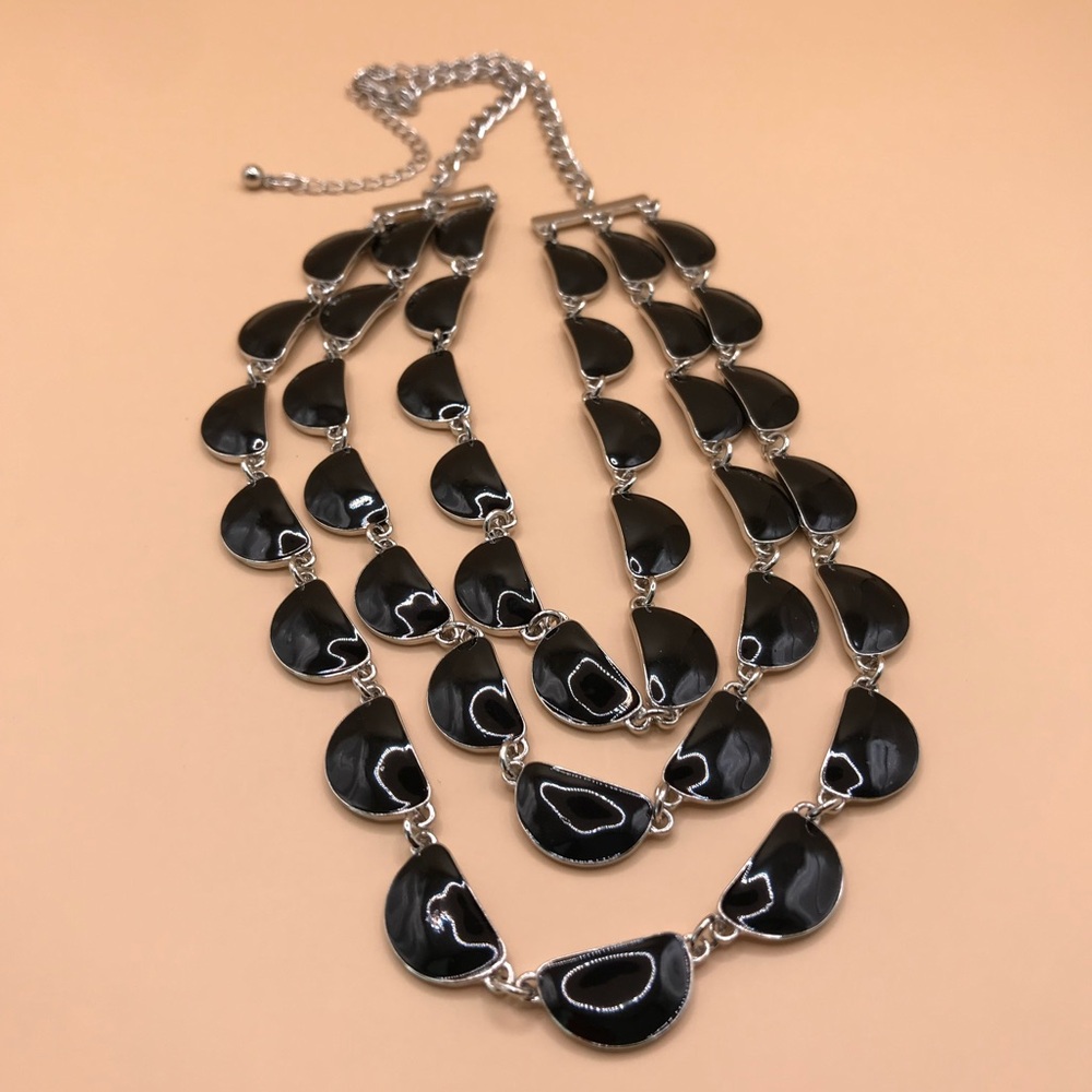 Silver-Tone & Black Enamel Multi-Layer Necklace - Picture 5 of 8